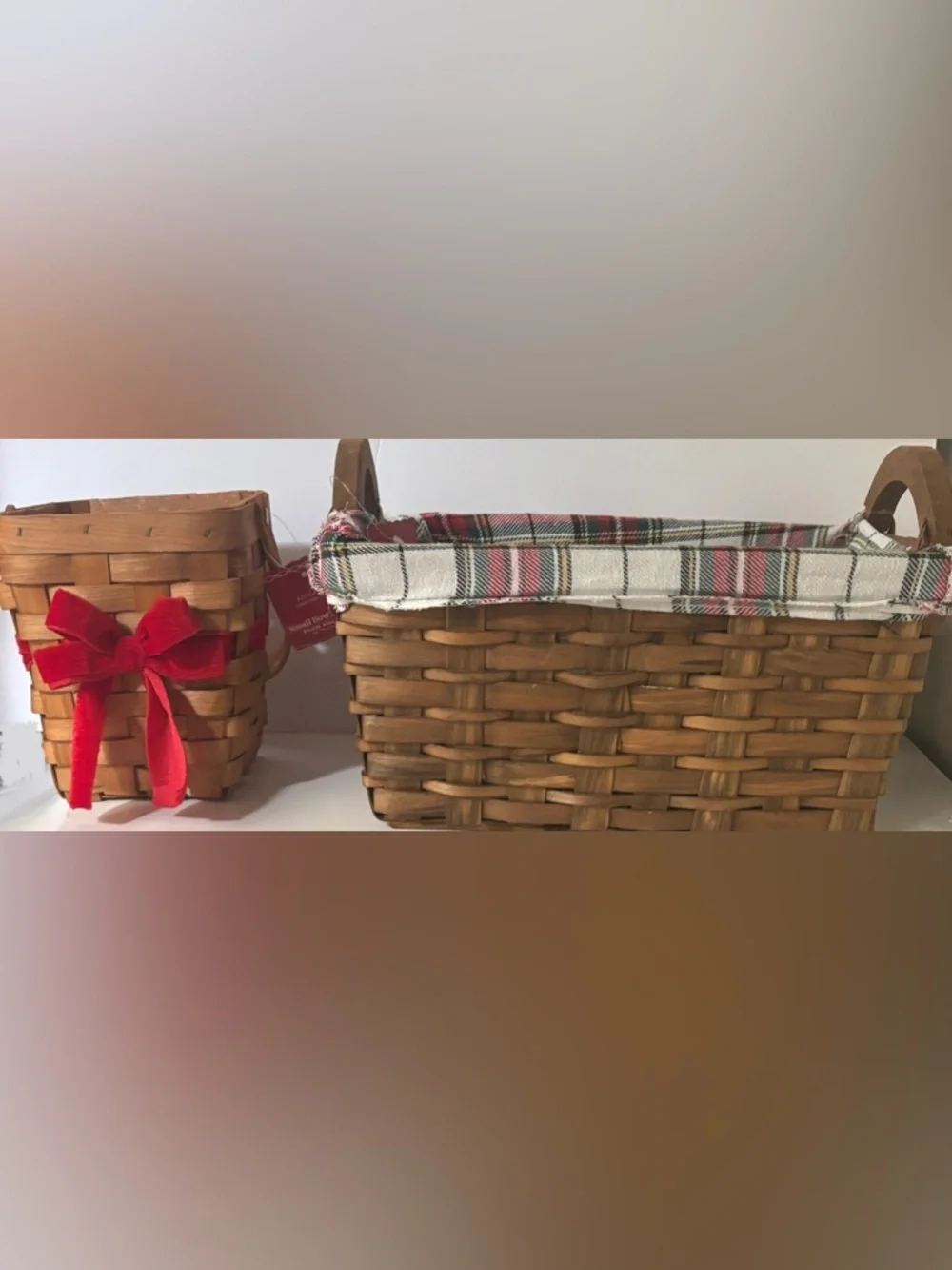 Christmas baskets NEW NWT 2 total square rectangle plaid velvet bow